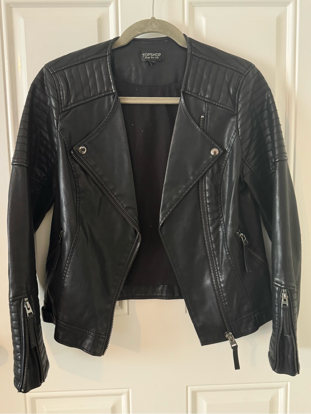 Topshop Black Quilted Faux Leather Moto Jacket